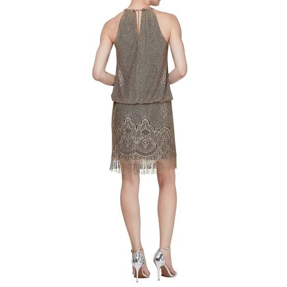 SLNY Gold Lace Fringe Dress - Picture 3 of 9